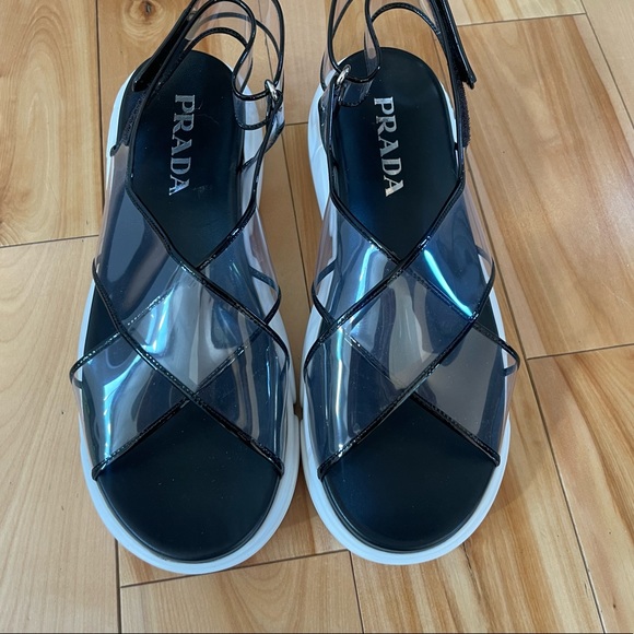 PRADA SANDALS WOMEN PLEXIGLASS TRANSPARENT BLACK - Picture 2 of 8